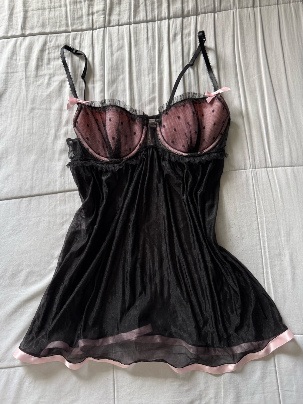 Victoria Secret Black Sheer Lingerie Slip with Pink Accents